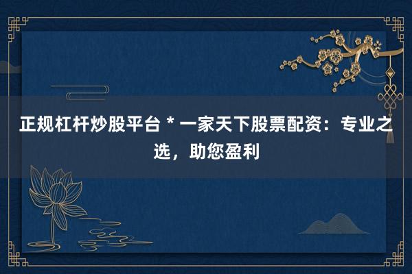 正规杠杆炒股平台 * 一家天下股票配资：专业之选，助您盈利
