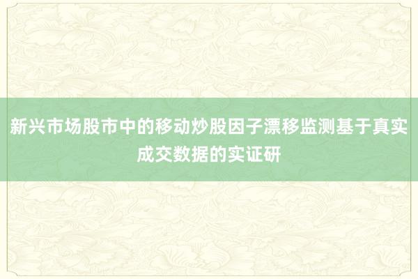新兴市场股市中的移动炒股因子漂移监测基于真实成交数据的实证研